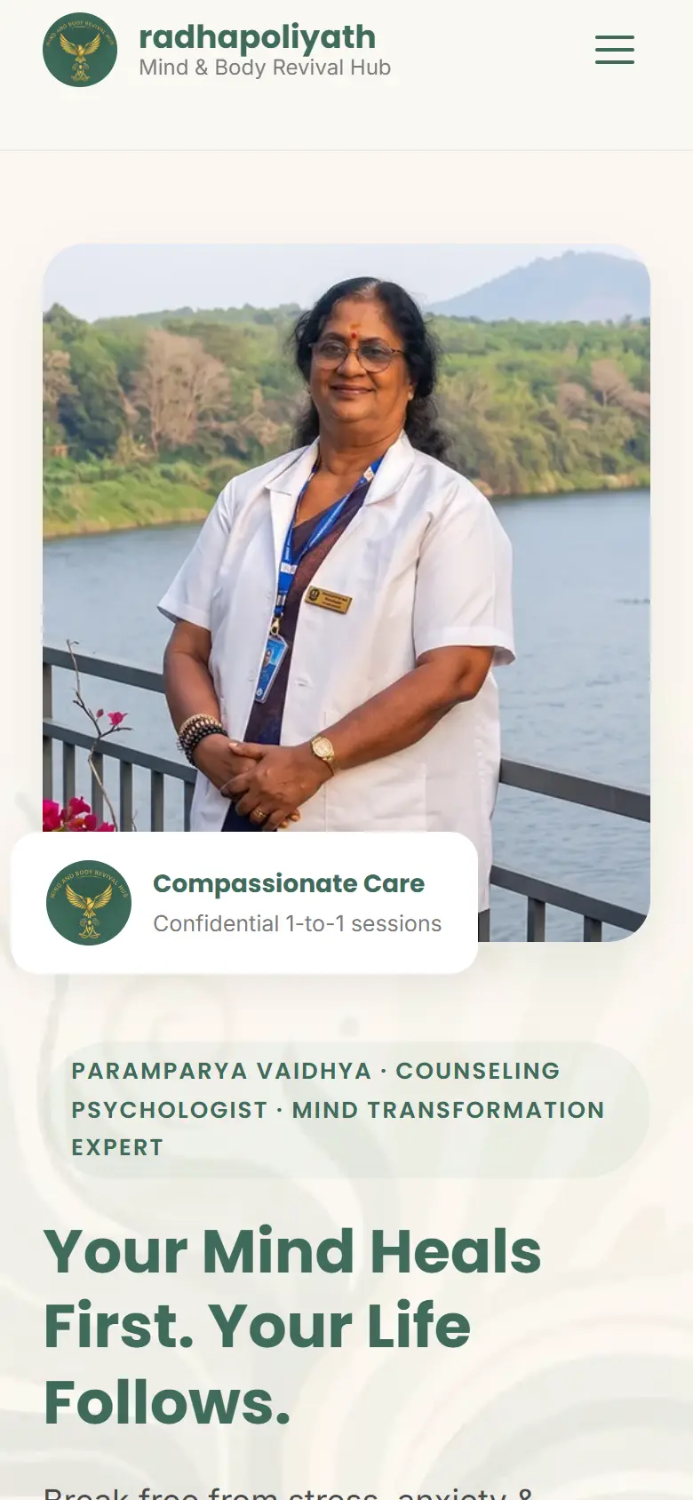 Dr Radha homepage on a mobile screen
